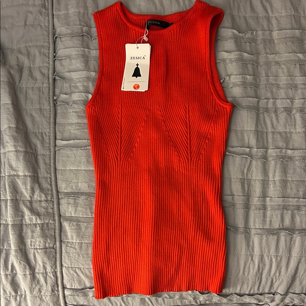 Red Ribbed Fitted Tank Top